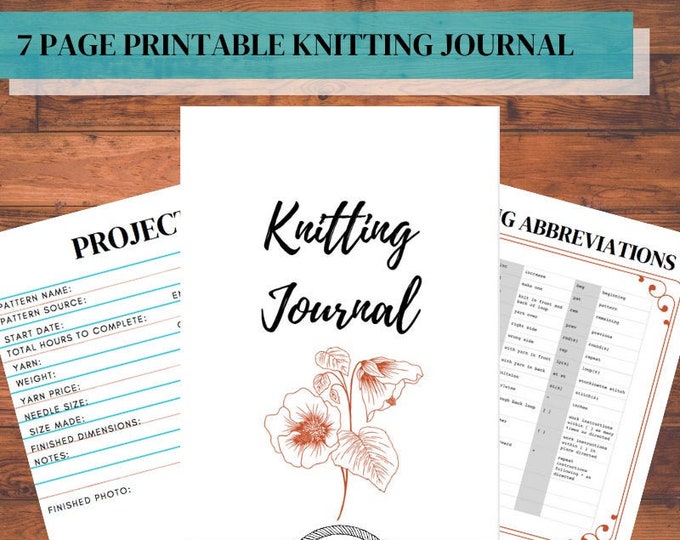 PRINTABLE Knitting Journal PDF, Instant Download