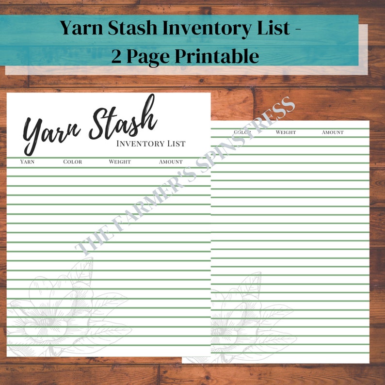 PRINTABLE Yarn Stash Inventory PDF Instant Download Etsy
