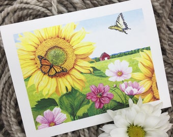 Art Print Greeting Card - Blank - Sunflower Farm