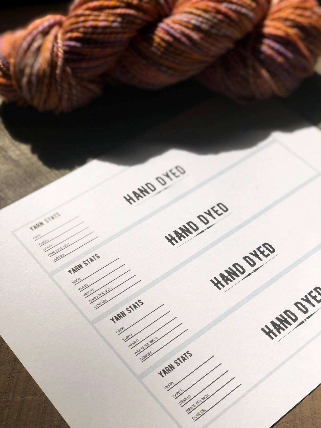 Printable yarn skein wrap label hand dyed