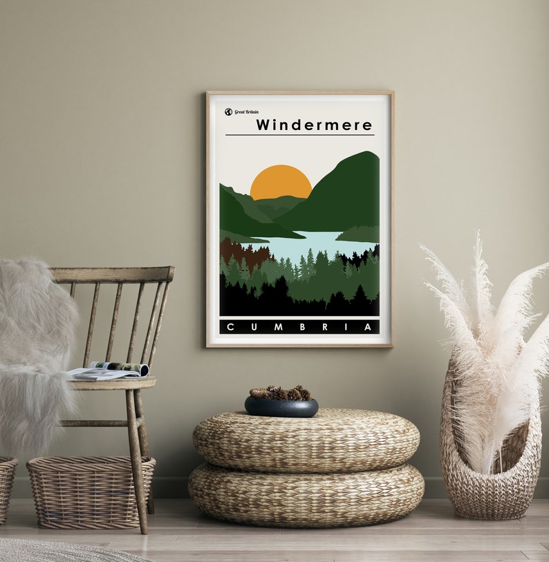 Lake Windermere Art Print Cumbria Britain Travel Poster Etsy