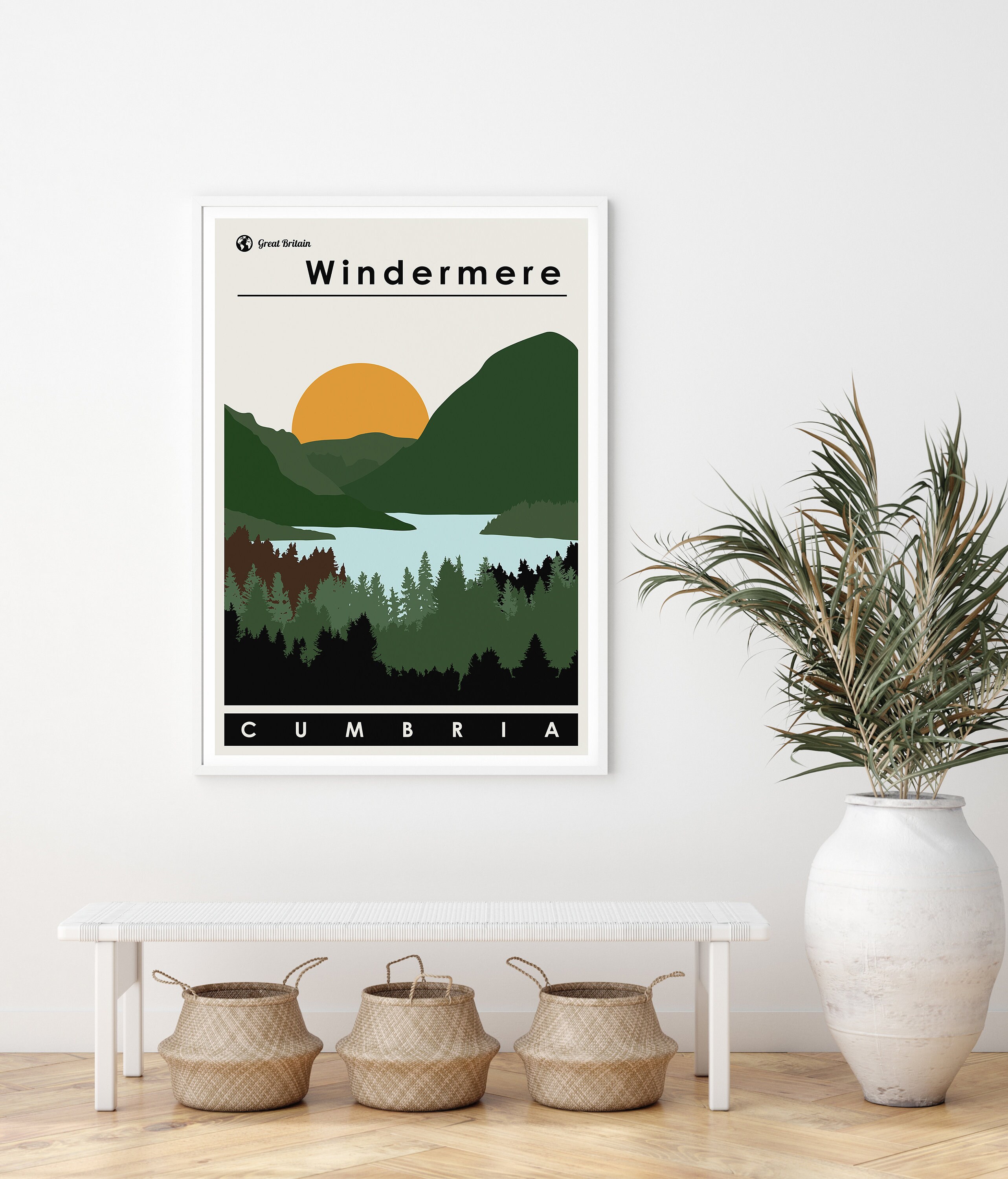 Lake Windermere Art Print Cumbria Britain Travel Poster Etsy