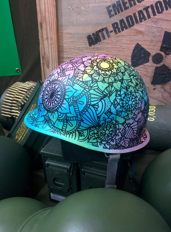 Casco M1 1971 NO MORE WAR pintado a mano con mandalas. Etsy Mexico