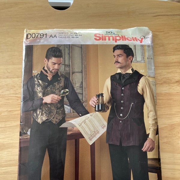 Simplicity D0791/8408 Pattern - Men's Victorian Steampunk Shirt and Vests sizes 38-44 - retired - uncut and factory folded