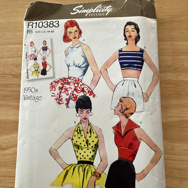 Simplicity 8645 / R10383 Pattern - Woman's 1950's Vintage Summer Top Pattern - Sizes 14 - 22