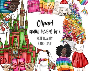 Rainbow Magical Christmas Inspired Clip Art ONLY Digital Planner Stickers Fabric Scrapbooking - DigitalDesignsByC - LICENSE NOT included!!