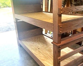 Custom Twin Bunk Bed with Built-In Shelves — Solid Wood, Ladder Included | Built to Order