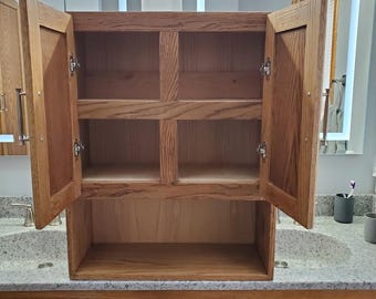 Handcrafted Oak Display Cabinet — Custom Wall Cabinet for Collectibles, Bathroom, or Medicine Storage | Built to Your Size