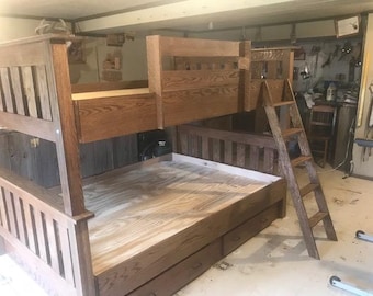 Handcrafted Twin Bunk Bed — Solid Wood, Optional Storage Drawers | Custom Size & Finish | Ladder Included