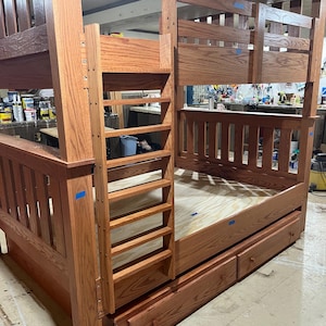 Queen over Queen Bunk Bed Adult Guest Room Bedroom Furniture for Airbnb Rental Property