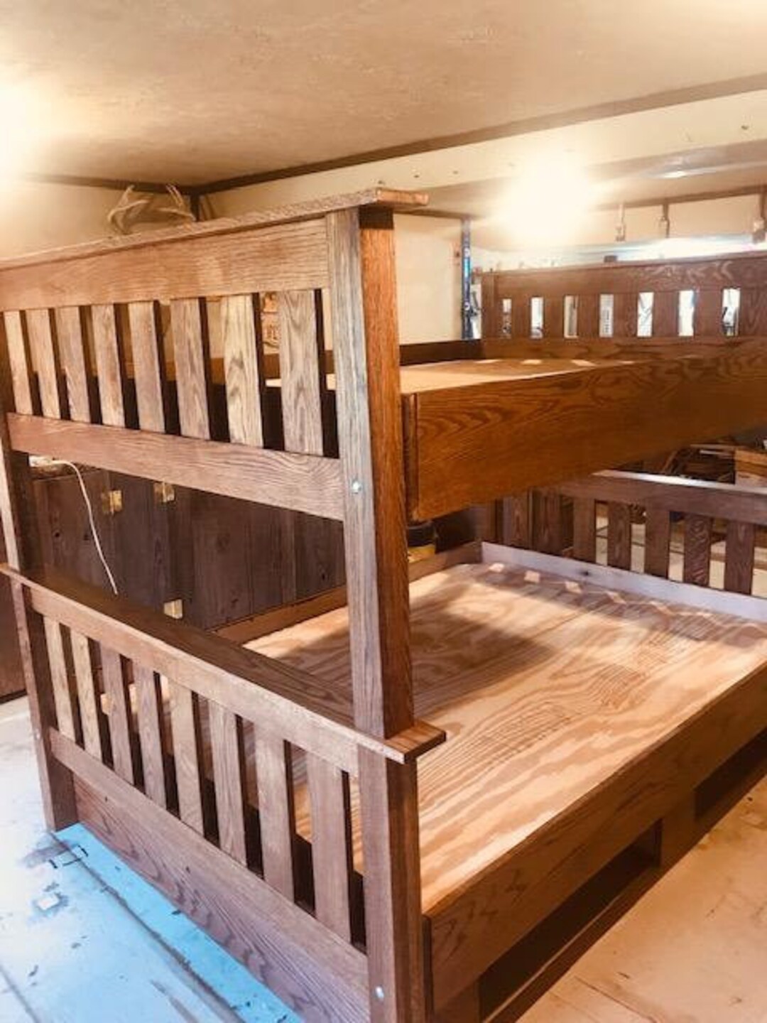 Full Over Full Oak Bunk Beds With Two Drawers Etsy UK