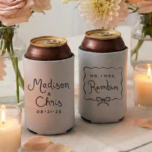 Personalized Wedding Can Cooler, Customized Wedding Favors, Beverage Insulators, Beer Huggers, Monogram, Wedding Shower, Rehearsal, MON1014