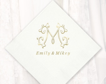 Personalized Napkins Wedding Napkins Custom Monogram Rehearsal Dinner Beverage Cocktail Luncheon Dinner Guest Towels Paper 3-ply, MON7072