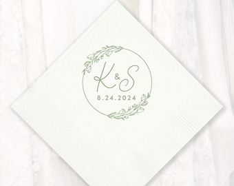 Personalized Napkins, Wedding Napkins, Custom Monogram Rehearsal Dinner Beverage Cocktail Luncheon Dinner Guest Towels Paper 3-ply, MON7044