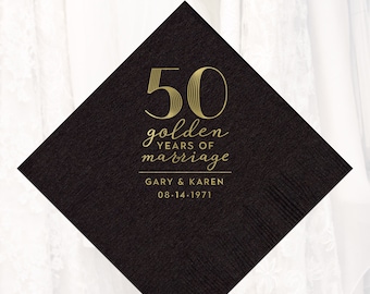 Personalized 50th Anniversary Favors, Golden Anniversary Napkins, Anniversary Party Decor, Custom Anniversary Paper Napkin 3-ply, ANV702