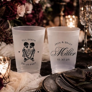 Personalized Halloween Wedding Frosted Cups, Custom Gothic Wedding Favors Plastic, Fall, Till Death Do Us Part, Halloween Party Goth, HAL302