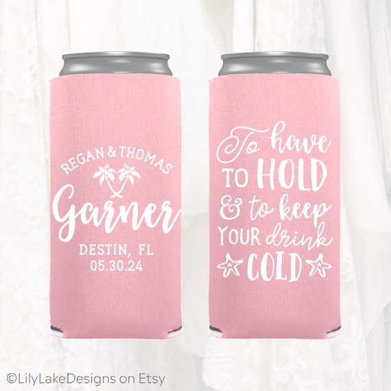 SUN201 Custom Skinny Can Cooler Two Less Fish in Sea Seltzer Customized Slim 12oz Beach Wedding Can Coolers Personalized Wedding Favors