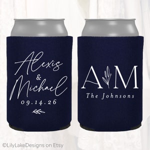 Personalized Wedding Can Cooler, Customized Wedding Favors, Beverage Insulators, Beer Huggers, Monogram, Wedding Shower, Rehearsal, MON103