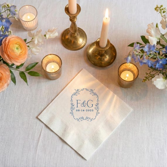 Personalized Napkins Wedding Napkins Custom Monogram Rehearsal Dinner Beverage Cocktail Luncheon Dinner Guest Towels Paper 3-ply, MON7015