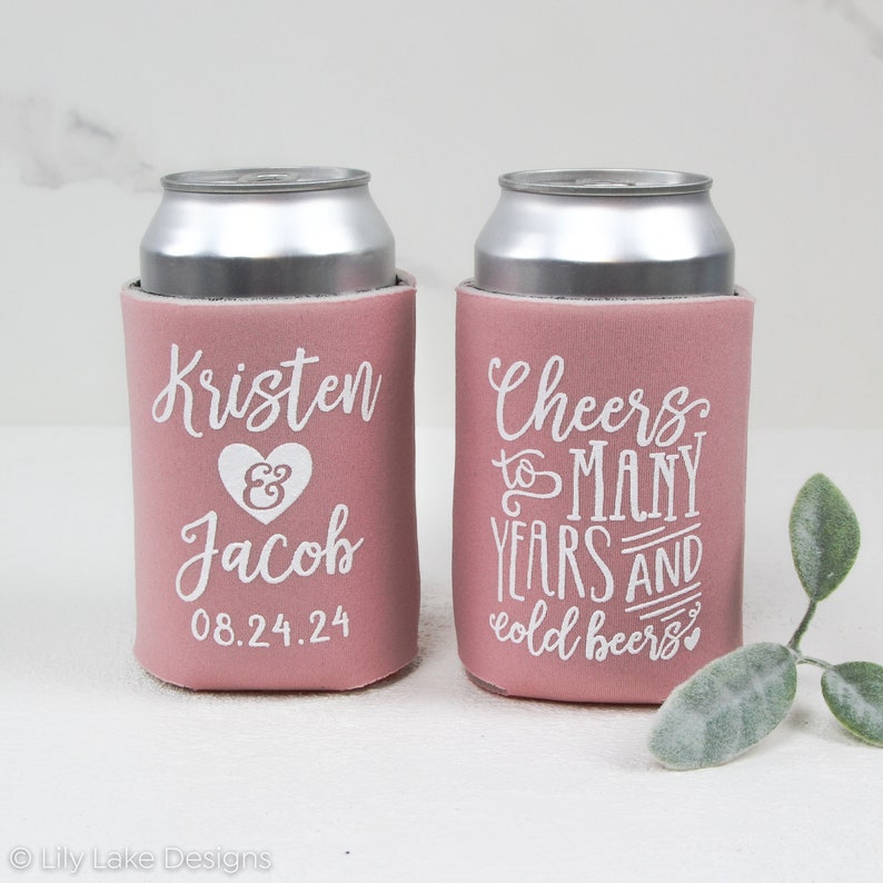 Personalized Wedding Can Cooler Cheers to Many Years & Cold Beers Customized Wedding Favors Beverage Insulators, Beer Huggers CYB101 image 2