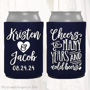 Personalized Wedding Can Cooler Cheers to Many Years & Cold Beers Customized Wedding Favors Beverage Insulators, Beer Huggers CYB101 image 1