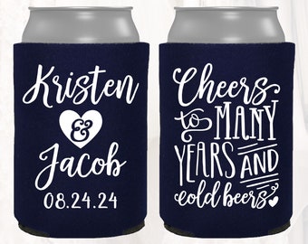 Personalized Wedding Can Cooler | Cheers to Many Years & Cold Beers | Customized Wedding Favors | Beverage Insulators, Beer Huggers CYB101