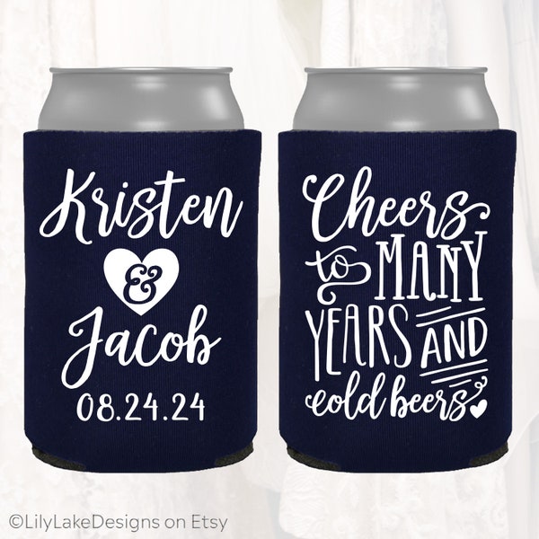 Personalized Wedding Can Cooler | Cheers to Many Years & Cold Beers | Customized Wedding Favors | Beverage Insulators, Beer Huggers CYB101