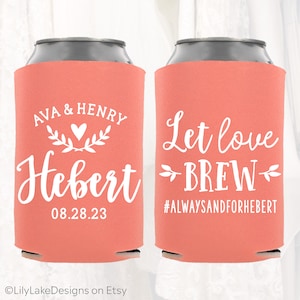 Personalized Wedding Favors | Let Love Brew | Customized Wedding Can Coolers | Beverage Insulators Beer Drink Huggie Hugger | LLB101