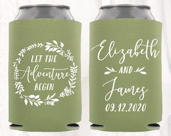 Personalized Wedding Can Coolers | Let The Adventure Begin | Customized Wedding Favors | Goodie Bag, Drink Insulators, Beer Huggers | ADV105