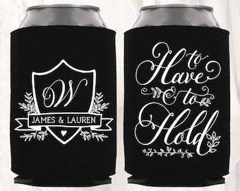 Personalized Floral Wedding Can Coolers | To Have And To Hold | Customized Wedding Favors | Beverage Insulators, Beer Huggers, Drink | TH102
