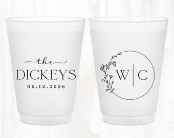 Personalized Frosted Wedding Cups, Monogrammed Wedding Favor, Customized Shatterproof Plastic Cup, Reception Rehearsal Shower Cup, MON4010