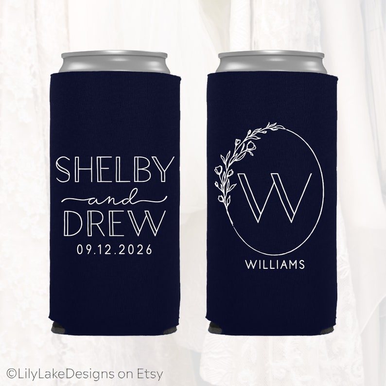 Slim 12oz Wedding Can Coolers, Personalized Wedding Favors, Customized, Monogrammed Skinny Can Coolers, Slim Insulators Seltzer, LWR207 image 2