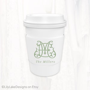 Personalized Wedding Paper Coffee Cup Sleeves, Custom Wedding Favor, Monogram Warm Drink Sleeve Cup, Hot Chocolate Cocoa Cider Bar, MON908