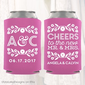 Personalized Wedding Can Cooler, Customized Wedding Can Cooler; Fiesta Wedding Favors, Beverage Insulators, Beer Huggers, Rehearsal | FST101