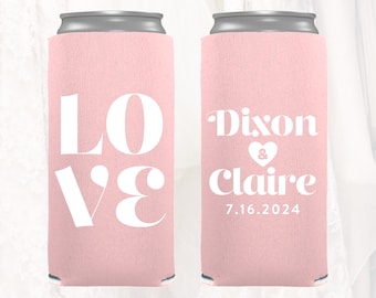 Slim 12oz Wedding Can Coolers, Personalized Wedding Favors, Customized, Monogrammed Skinny Can Coolers, Slim Insulators Seltzer, LOVE201