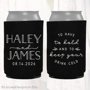 Personalized Wedding Favors, To Have To Hold To Keep Your Drink Cold, Customized Wedding Can Cooler, Monogram Insulators Beer Hugger, TH1012