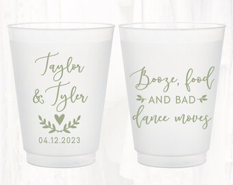 Personalized Wedding Frosted Cups, 16oz Cup, Monogrammed Wedding Favor, Booze Food Bad Dance, Custom Shatterproof Frosted Plastic Cup BFD402