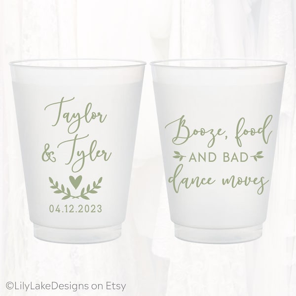 Personalized Wedding Frosted Cups, 16oz Cup, Monogrammed Wedding Favor, Booze Food Bad Dance, Custom Shatterproof Frosted Plastic Cup BFD402