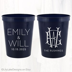 Personalized Wedding Stadium Cups, Custom Wedding Favors, 16oz Plastic Cup, Customized Wedding Cups, Monogrammed Cups, Reusable, MON301