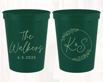 Personalized Wedding Stadium Cups, Custom Wedding Favors, 16oz Plastic Cup, Customized Wedding Cups, Monogrammed Cups, Reusable, MON304