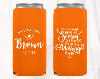 Slim 12oz Hunting Wedding Favors, Personalized Country Wedding Can Coolers, Interrupt Hunting Season Bring Marriage, Sports Wedding, HUNT203