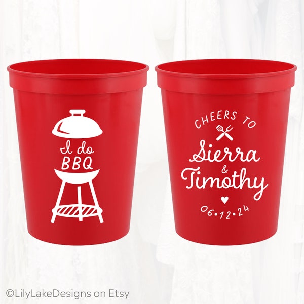 Personalized BBQ Wedding Stadium Cups, Custom Barbecue Wedding Shower Favors, 16oz Plastic Cup, BBQ Engagement Party Cups, Reusable, BBQ301