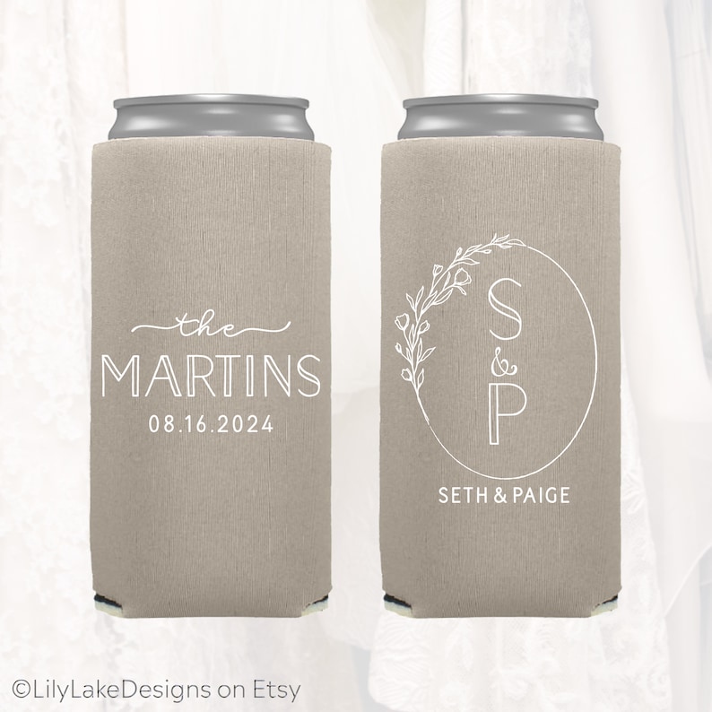 Slim 12oz Wedding Can Coolers, Personalized Wedding Favors, Customized, Monogrammed Skinny Can Coolers, Slim Insulators Seltzer, LWR207 image 4