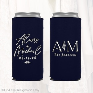Slim 12oz Wedding Can Coolers, Personalized Wedding Favors, Customized, Monogrammed Skinny Can Coolers, Slim Insulators Seltzer, MON203