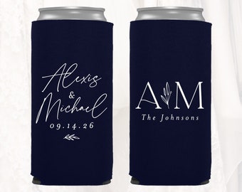 Slim 12oz Wedding Can Coolers, Personalized Wedding Favors, Customized, Monogrammed Skinny Can Coolers, Slim Insulators Seltzer, MON203