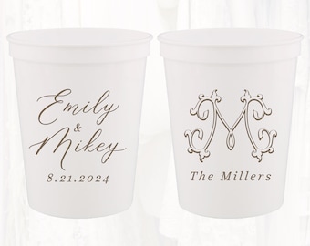 Personalized Wedding Stadium Cups, Custom Wedding Favors, 16oz Plastic Cup, Customized Wedding Cups, Monogrammed Cups, Reusable, MON307