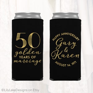 Slim 12oz Anniversary Can Coolers, Personalized Anniversary Favors, 50th Anniversary, Golden Anniversary, Custom Skinny Can Cooler, ANV202