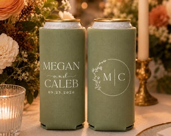 Slim 12oz Wedding Can Coolers, Personalized Wedding Favors, Customized, Monogrammed Skinny Can Coolers, Slim Insulators Seltzer, MON2010