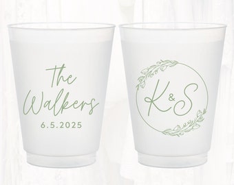 Personalized Frosted Wedding Cups, Monogrammed Wedding Favor, Customized Shatterproof Plastic Cup, Reception Rehearsal Shower Cup, MON404