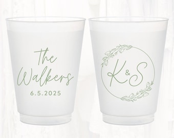 Personalized Wedding Frosted Cups: Customized Wedding, Party, Shower, Rehearsal Dinner Favors; Shatterproof Plastic | MON404